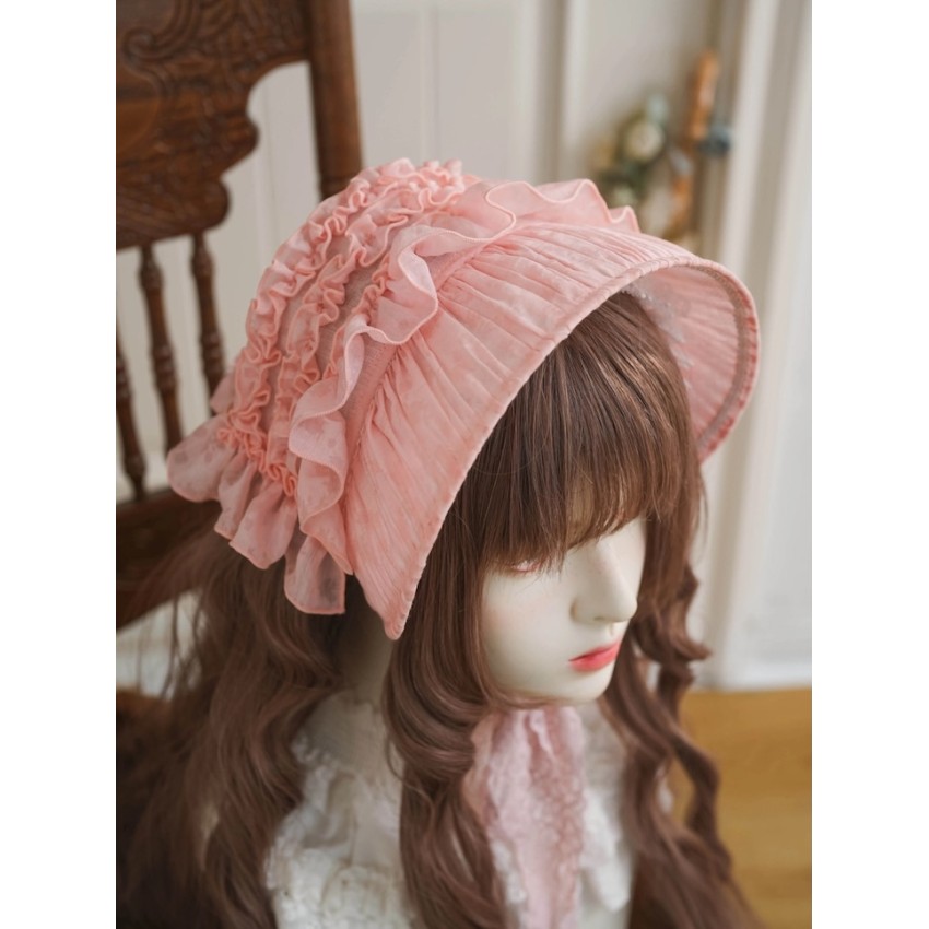 Hoshibako Works Lolita Hime Styled Red Bonnet Hat ?Back in stock! Classic summer bonnet with airy mesh  main image 4